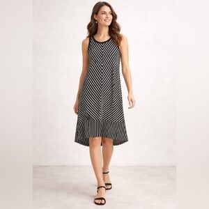 CAbi 5944 Sleeveless Black White Striped Midi Dress Medium